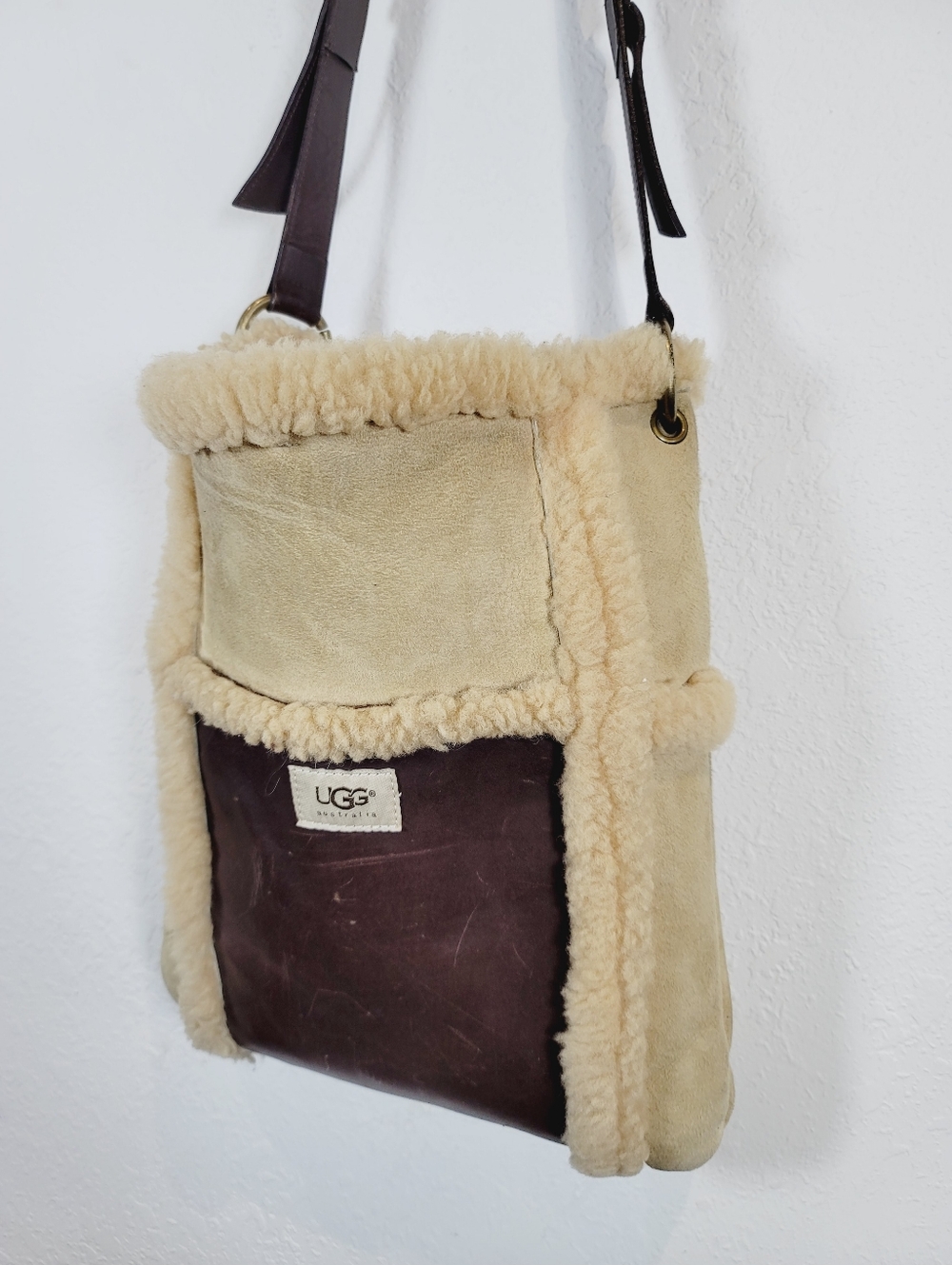 UGG Sheepskin Convertible Shoulder Bag in Cream and Brown